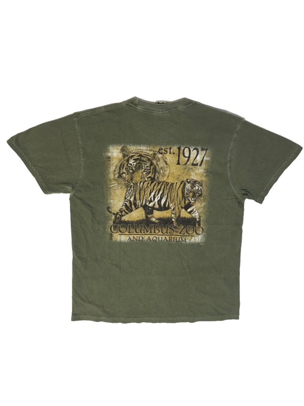 Columbus Zoo & Aquarium Bengal Tiger Tshirt - M Faded Stonewash Vintage Green